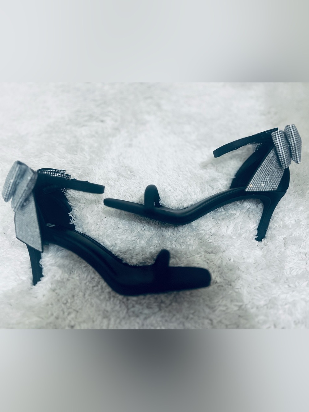 New BP From Nordstrom Women's Black Stilleto Rhinestone Ribbon Heels Size 7